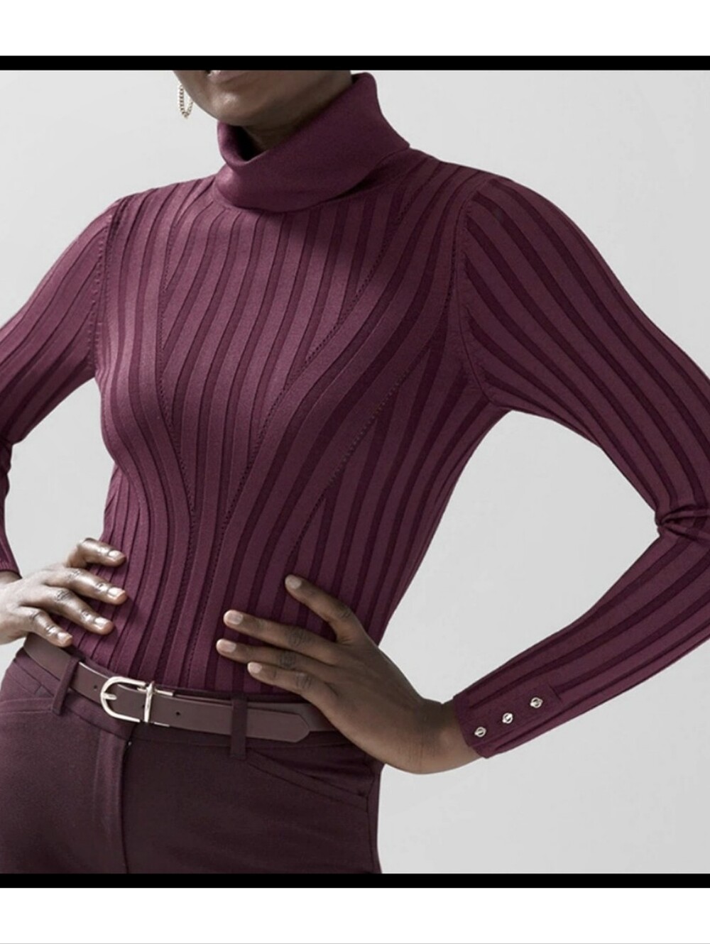 NWT White House Black Market Ribbed Turtleneck Skinny Top Port Wine Medium NEW